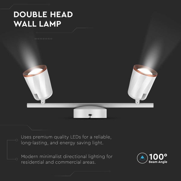 V-TAC VT-812-W-N - LED-Wandleuchten mit Doppelkopf - IP20 - Weiß - 10W - 1080 Lumen - 3000K