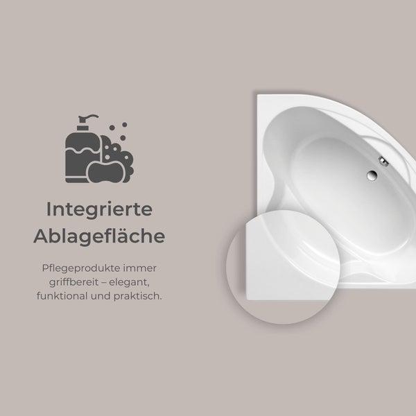 Eckbadewanne mit integrierter Ablagefläche