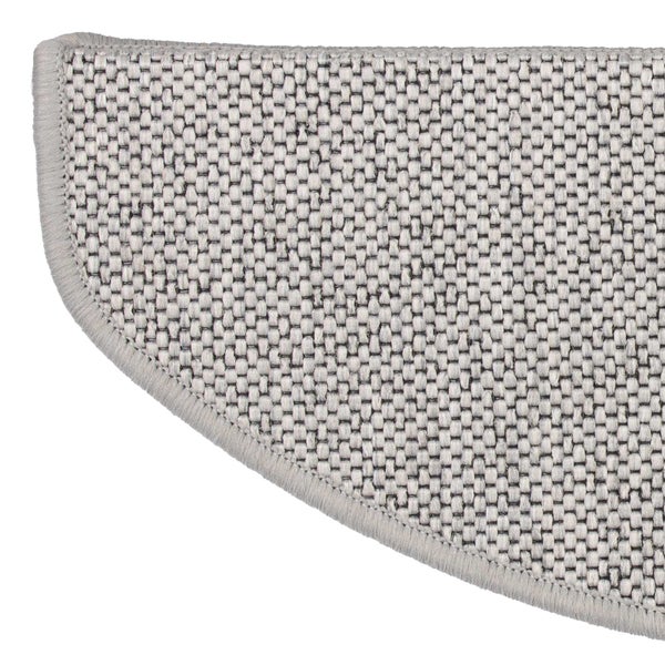 FLOORDIREKT Stufenmatte Sabang - Sisaloptik - Gekettelter Rand & Selbstklebend - Silber - 23,5 x 65 cm - Halbrund