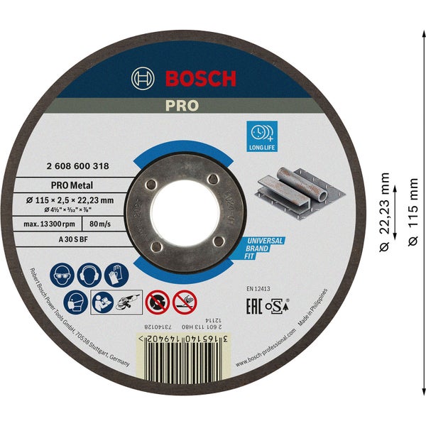 Bosch PRO Metal Trennscheibe 115 x 2,5 x 22,23 mm - 2608600318