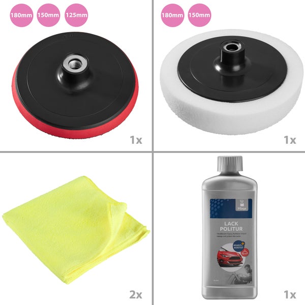 Autopolitur Set mit Polieraufsätzen und Poliertuch