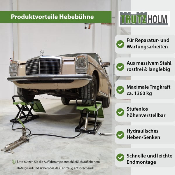 Auffahrrampe hydraulisch 1360 kg Breite je 34 cm Hebebühne doppelt Wagenheber Pkw schwarz/grün