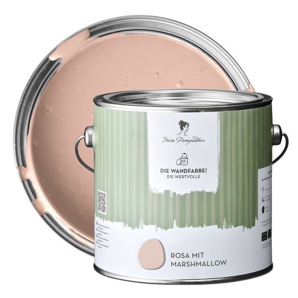 MissPompadour extramatte Wandfarbe 2.5L Rosa mit Marshmallow - sehr hohe Deckkraft - geruchsneutrale, spritzfreie Farbe - atmungsaktive, wasserbasierte Innenfarbe/Deckenfarbe - Die Wertvolle