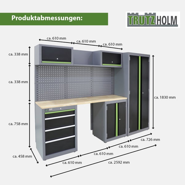 Werkstattwand 13-tlg. Modulares Werkstattschranksystem aus Stahl mit Lochwand Werkstatteinrichtung