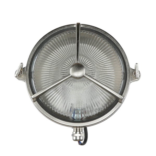 Runde Wandleuchte mit geriffeltem Glas und Metallgehäuse