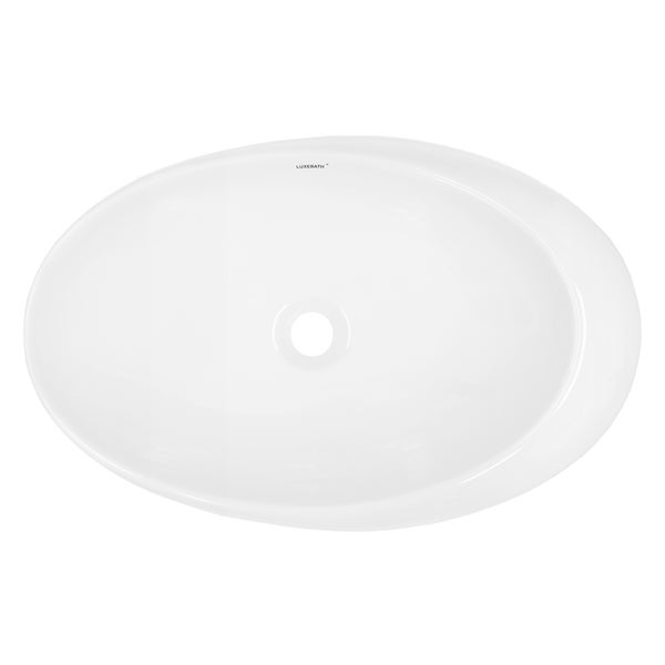 ECD Germany Waschbecken Waschtisch 585x375x145 mm aus Keramik Weiß inkl. Ablaufgarnitur für Waschbecken ohne Überlauf Aufsatzbecken Aufsatzwaschbecken Aufsatzwaschtisch Waschschale Spülbecken Becken