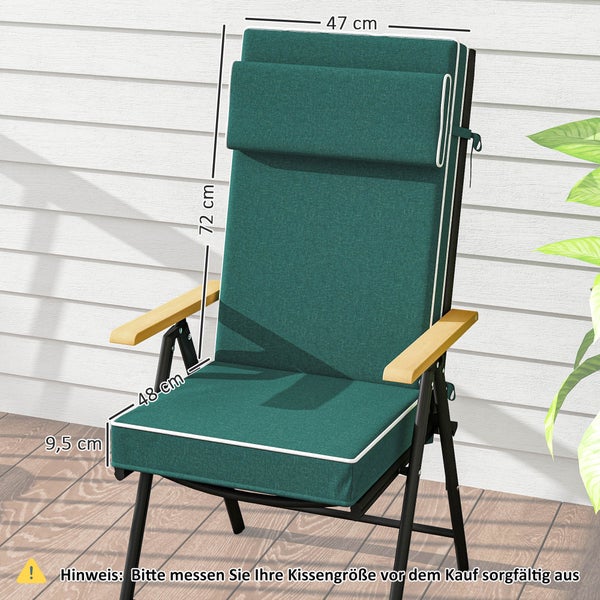 Outsunny Sitzkissen 120 x 47 x 9,5 cm wasserabweisend Stuhlkissen mit Bändern, Kopfstütze, UPF50+ Outdoor Indoor Sitzauflage, Sitzpolster für Klappstuhl, Essstuhl, Grün