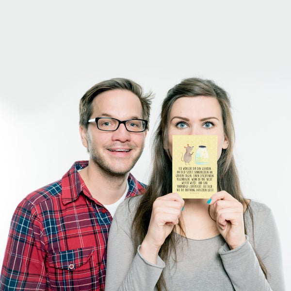 Mr. & Mrs. Panda Postkarte Maus Sterne - Gelb Pastell