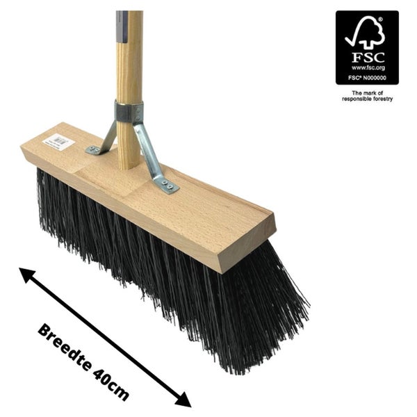 Kehrbesen mit Holzstiel und Borsten, Breite 40 cm, FSC-Siegel für verantwortungsvolle Waldwirtschaft