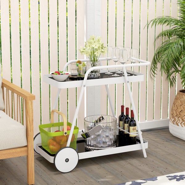 Outsunny Servierwagen, 86,5L x 51B x 78H cm, Stahl, Gehärtetes Glas, mehrfarbig
