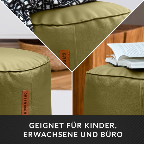 Mehrteiliges Bild eines Hockers mit Lederbezug