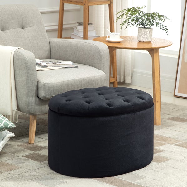 HOMCOM Sitzbank mit Stauraum, Ovale Form, Flur, Schlafzimmer, Wohnzimmer, 71 x 52 x 42 cm, samtartiges Polyester, Schwarz