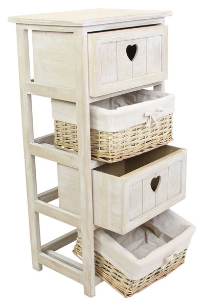 FRANK FLECHTWAREN | Kommode Landhaus, HOLZ, 35 x 27 x 73 cm, Schublade 28 x 22 x 14 cm, Korb 27 x 22 x 13 cm
