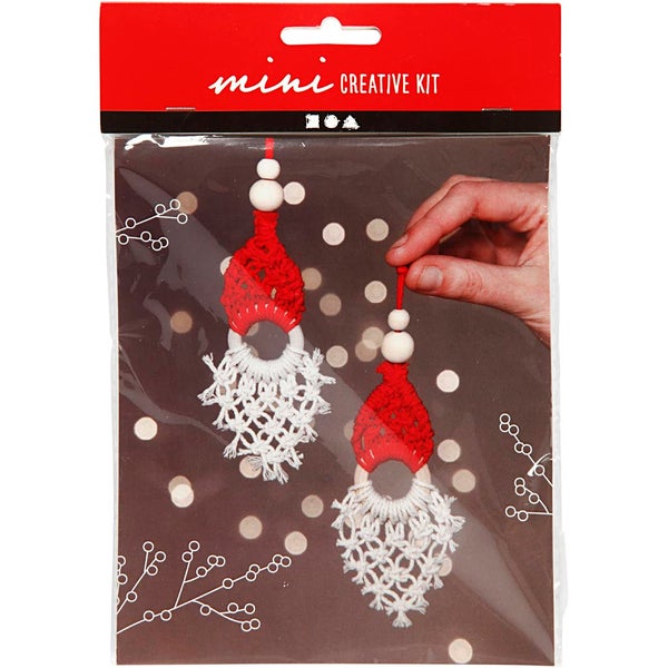 Creativ Company DIY Sets Macramé Mini Kreativ Set, Weihnachtswichtel aus Macramé, H 14 cm, Kreativ Box