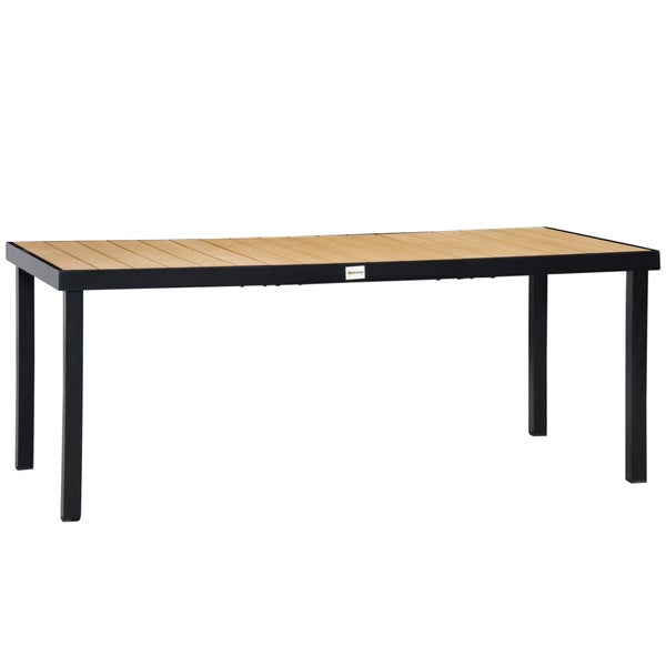 Outsunny Gartentisch für 8 Personen, Esstisch, 190 x 90 x 74 cm, Kunststoff, Natur+Schwarz