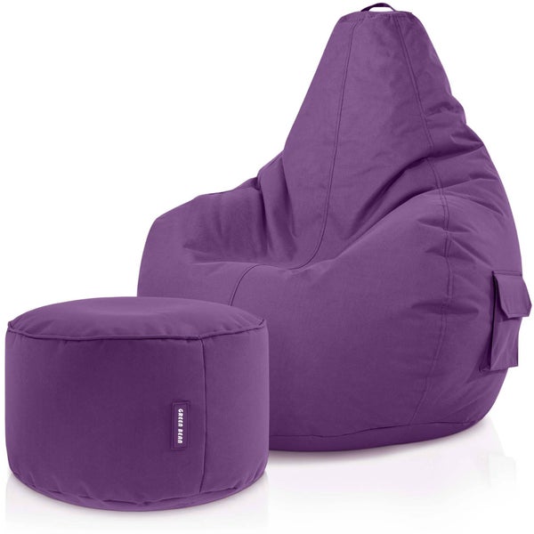 Green Bean© 2er Set Sitzsack + Hocker - fertig befüllt - robust waschbar schmutzabweisend - Kinder & Erwachsene Bean Bag Bodenkissen Lounge Sitzhocker Relax-Sessel Gamer Gamingstuhl Pouf - Lila