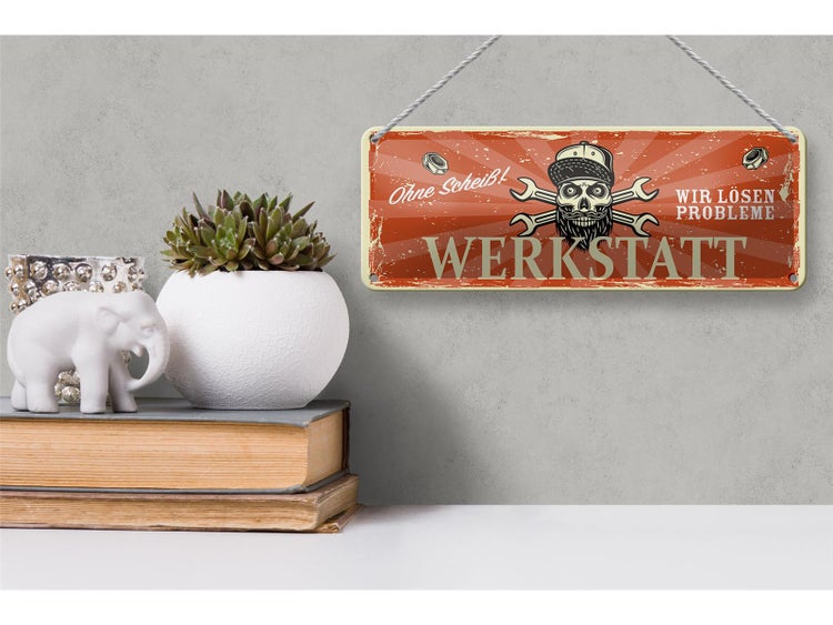 Blechschild Spruch 27x10cm ohne Scheiß Werkstatt lösen Probleme