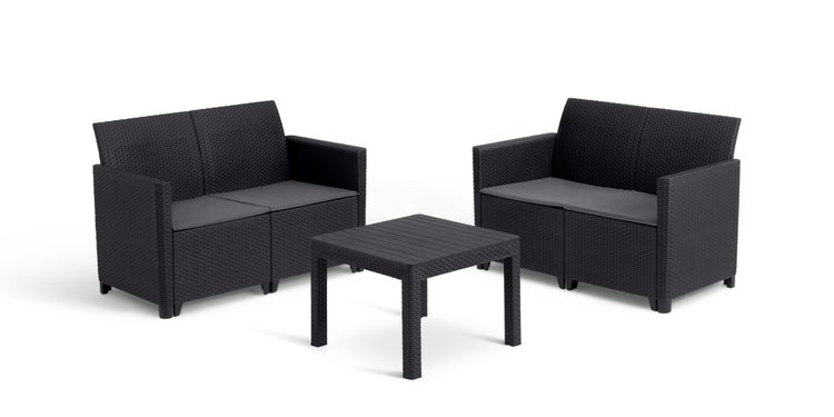 Keter Marie Essential Loungeset + Orlando Tisch - 4 Personen - Anthrazit