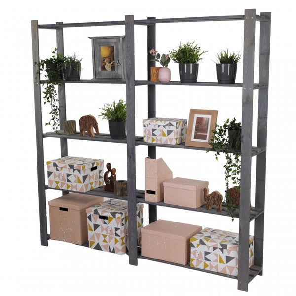 PROREGAL Holzregal Pinepeak HxBxT 170 x 170 x 28 cm 5 Fachboden 1,2 cm Dickes Kiefernholz Grau