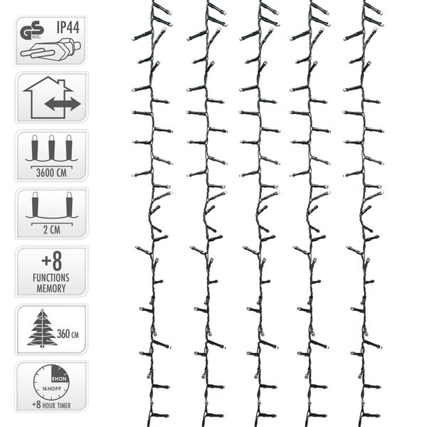 ECD Germany LED Cluster Lichterkette Bunt, 36m, 1800 LEDs, Multifunktion 8 Modi, mit Timer, Weihnachtsbeleuchtung für Innen und Außen wasserdicht IP44, Weihnachtsbaum Deko Beleuchtung 230V mit Stecker