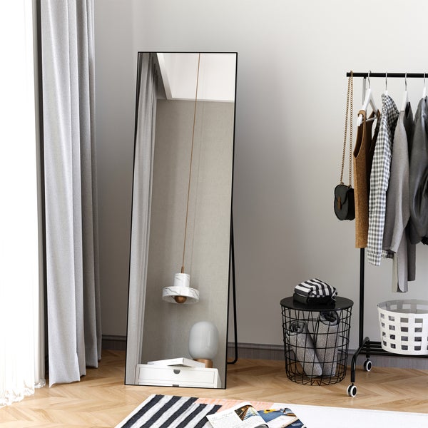 HOMCOM Standspiegel, freistehend, mit Ständer, für Schlafzimmer, Flur, 50 x 161,5 cm, Alu, Schwarz