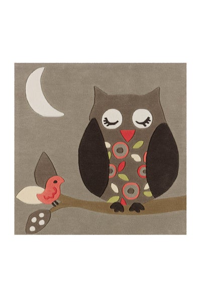 Kindertedppich mit Eulenmotiv und Mond im Nachtdesign