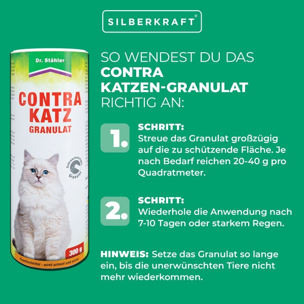 Contra Katz Granulat zur Abwehr von Katzen, Hunden und Kaninchen, Tierabwehr für Garten, Terrasse, Beete, Hauswand und Rasen, Duftbarriere gegen Verunreinigungen, Fernhaltemittel