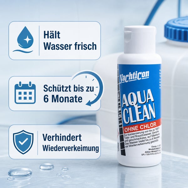 Yachticon Aqua Clean Wasserdesinfektionsmittel zur Konservierung von Trinkwasser, schützt bis zu 6 Monate vor Wiederverkeimung, chlorfrei.