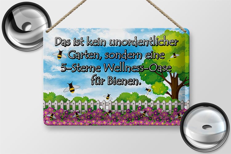 Blechschild Spruch 30x20cm kein Garten 5 Sterne Oase