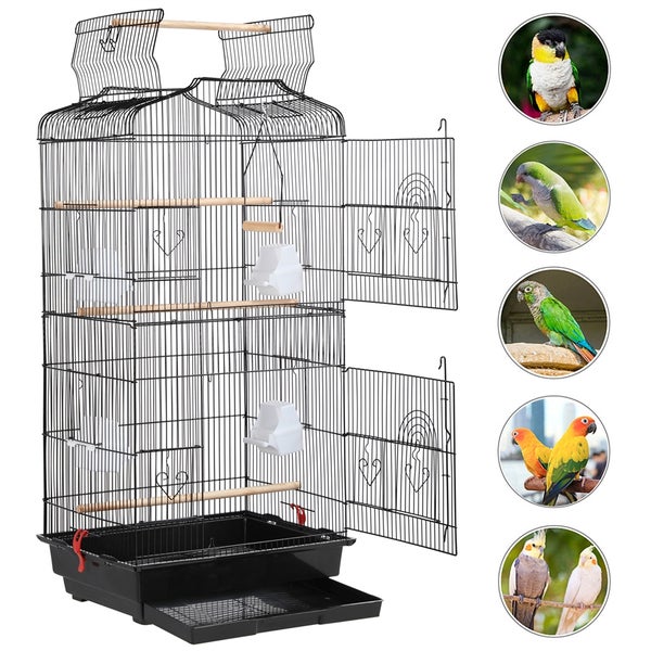 Yaheetech Vogelkäfig mit 4 Sitzstangen , Schwarz