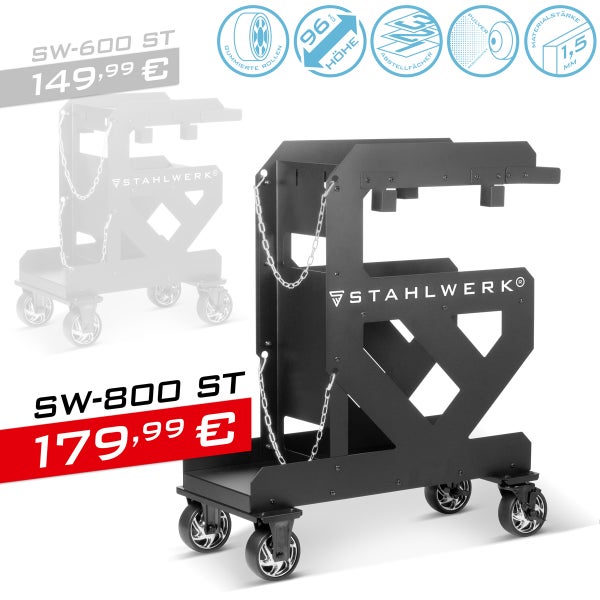 STAHLWERK Schweißwagen mit gummierten Rollen, Ablagefächern und einer Materialstärke von 1,5 mm