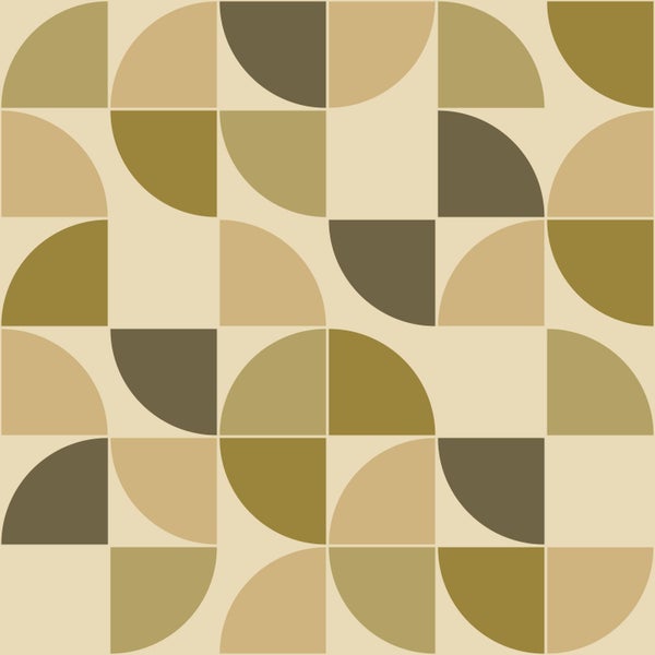 Geometrisches Muster aus Viertelkreisen in verschiedenen Erdtönen für Tapeten oder Wandgestaltungen.
