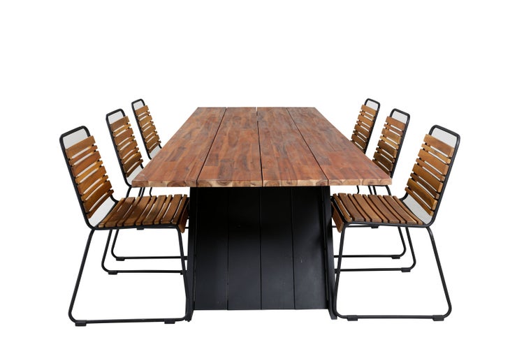 Doory Gartenset Tisch 100x250cm und 6 Stühle Bois schwarz, natur. 100 X 250 X 75 cm