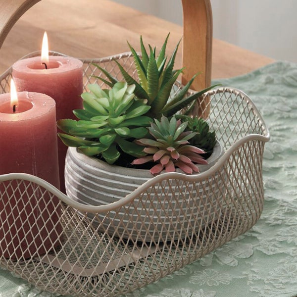 FRANK FLECHTWAREN|Kunstpflanze Sukkulenten im Topf, Ø 12 x 14 cm, POLYETHYLEN, BETON, SAND, SCHAUMSTOFF