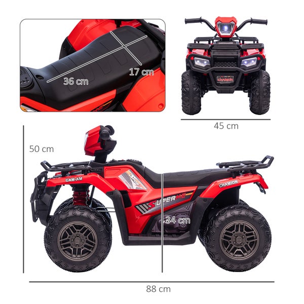 HOMCOM Elektro Kinderquad, mit LED und Musik, für Kinder ab 3 Jahren, 88 x 45 x 50 cm, Kunststoff, Stahl, Schwarz+Rot