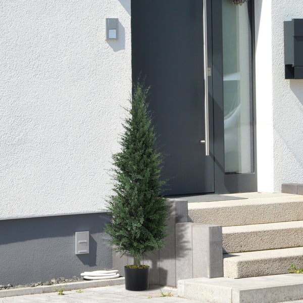 Künstlicher Zypressenbaum mit einer Höhe von 120 cm im Topf.