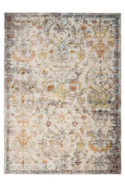 Rechteckiger Teppich mit Vintage Design und orientalischem Blumenmuster sowie Bordüre