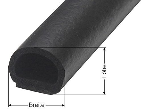 Dichtungsprofil aus Gummi mit D-förmigem Querschnitt zur Abdichtung von Fenstern und Türen mit Breiten und Höhenangabe