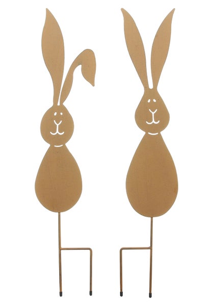 Zwei Osterhasen als Gartenstecker