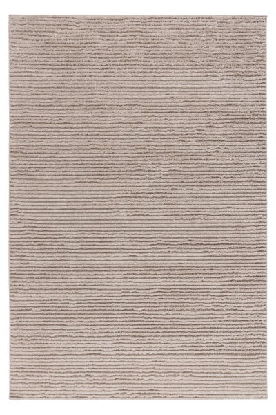 Rechteckiger Teppich mit gestreiftem Reliefmuster in modernem Design für den Wohnbereich.