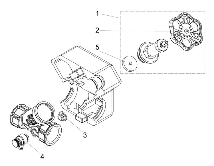 Explosionszeichnung eines Schrägsitzventils mit Handrad, Dichtung und Entleerventil, nummerierte Komponenten.