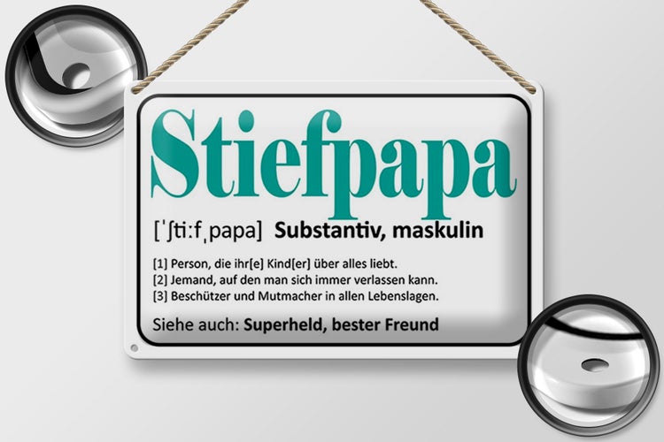 Blechschild Spruch 30x20cm Stiefpapa Superheld Freund