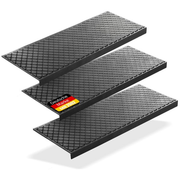BigDean 3 Stück Stufenmatten aus Gummi – 75 x 25 cm – Outdoor Treppenstufenmatten – Anti Rutsch Gummimatten Karo Design