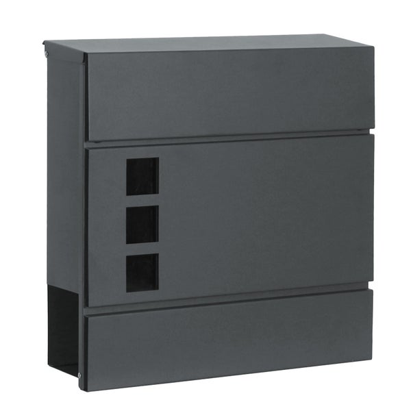 FLOORDIREKT Briefkasten Jules - Stahl Wandbriefkasten mit Zeitungsfach und Sichtfenster Anthrazit