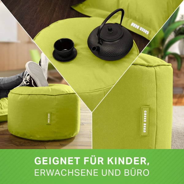 Green Bean Sitzsack-Hocker 45x25cm mit EPS-Perlen Füllung - Fußhocker Fußkissen Sitz-Pouf für Sitzsäcke - Bodenkissen für Kinder und Erwachsene - Fußablage Sitzkissen Sitzhocker Grün