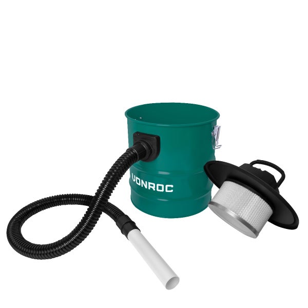 VONROC Aschesauger 1600W - Tank mit 20L, 3M Netzkabel, 1,2M Schlauch und Düse aus Aluminium - für Kamin, Feuerstelle, Grill und Werkstatt