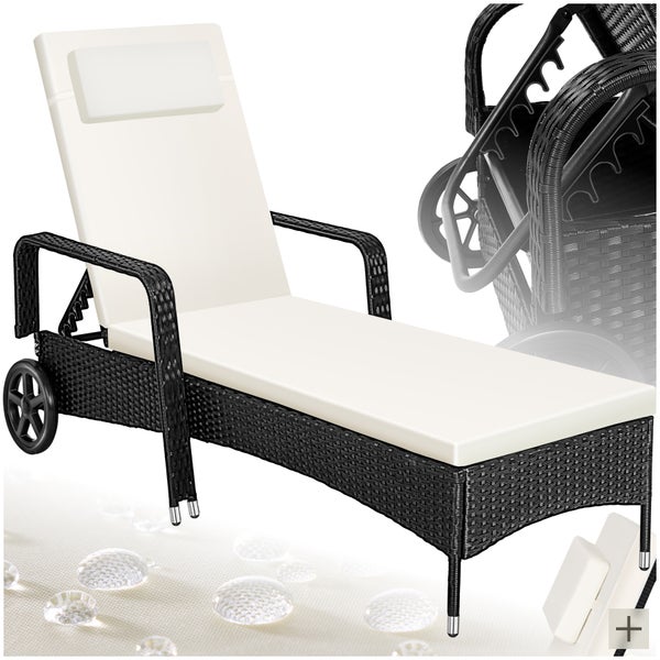 Rattan Sonnenliege tectake  200 x 70 x 33 cm widerstandsfähig schwarz/beige