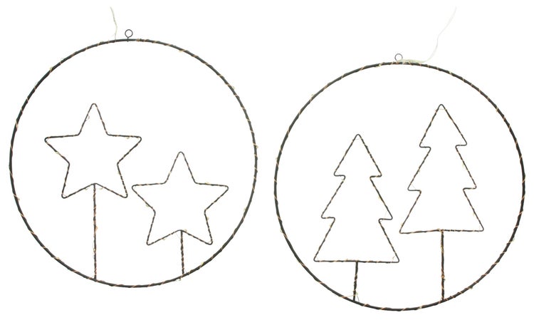 Dekorative Fensterleuchten mit Stern- und Tannenbaum-Motiven