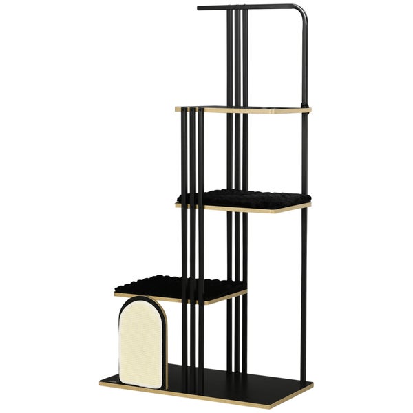 PawHut Katzenbaum 170 cm Kletterbaum mit Kissen Katzenkratzbaum mit Kratzbrett, Kratzbaum mit 3 Plattformen, Katzenmöbel, Stahl, Schwarz