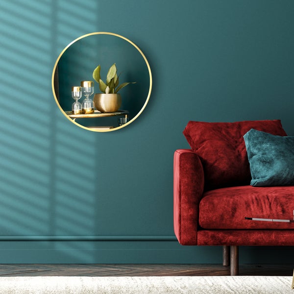 kleankin Badspiegel, Runder Spiegel, Badezimmerspiegel mit Gold Metallrahmen, Ø50 cm Wandspiegel für Wohnzimmer, Schlafzimmer, Badezimmer, IP44, Gold, Alu